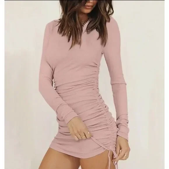 NWT BB Dakota by Steve Madden Crush Ribbed Knit Mini Dress Sz Medium Dusty Rose - Picture 3 of 10